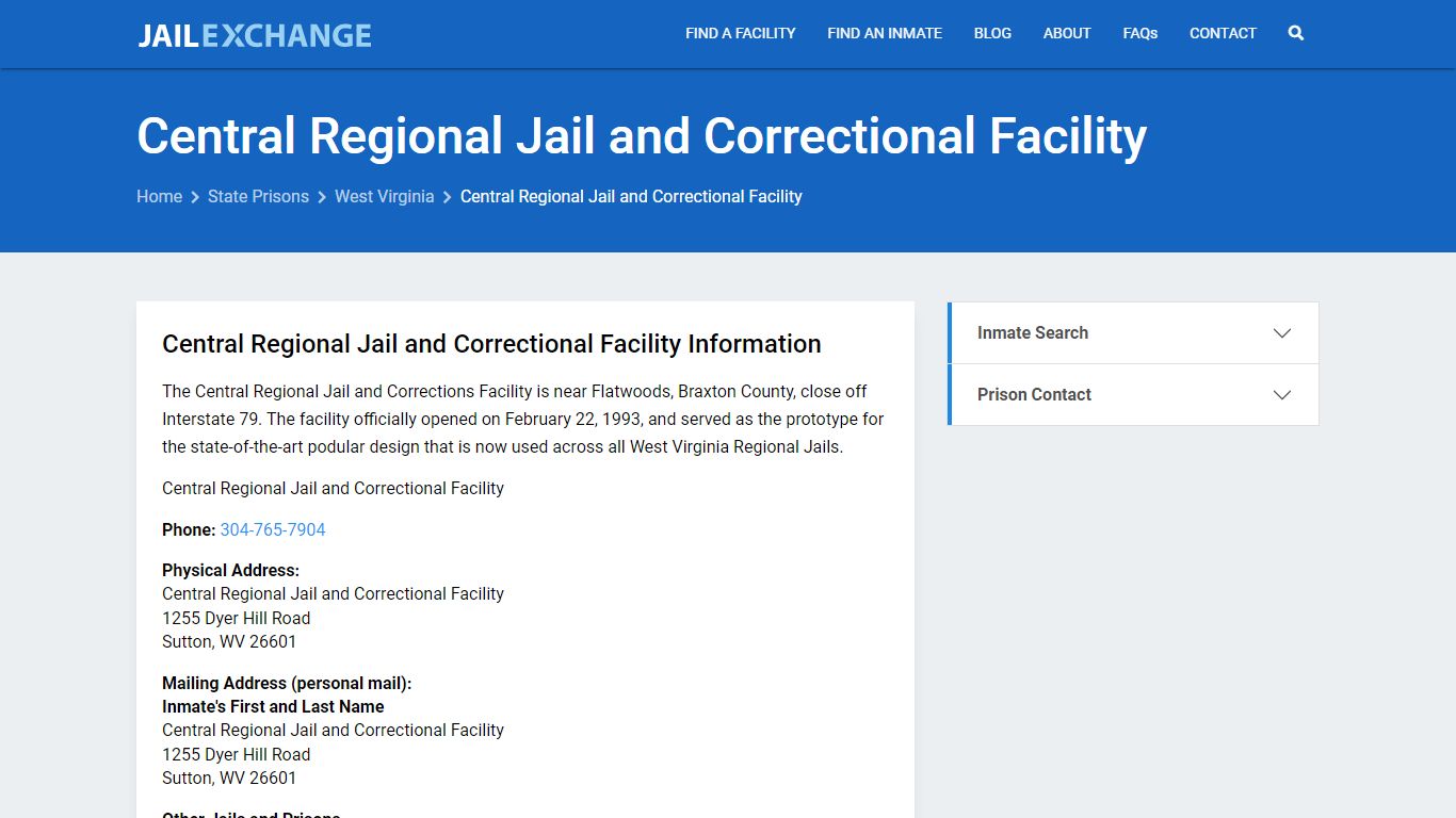 Central Regional Jail and Correctional Facility Inmate Search, WV